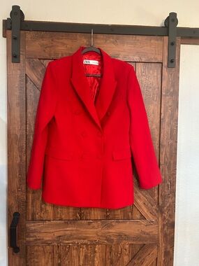 Zara Red Double-Breasted Blazer Jacket,like new